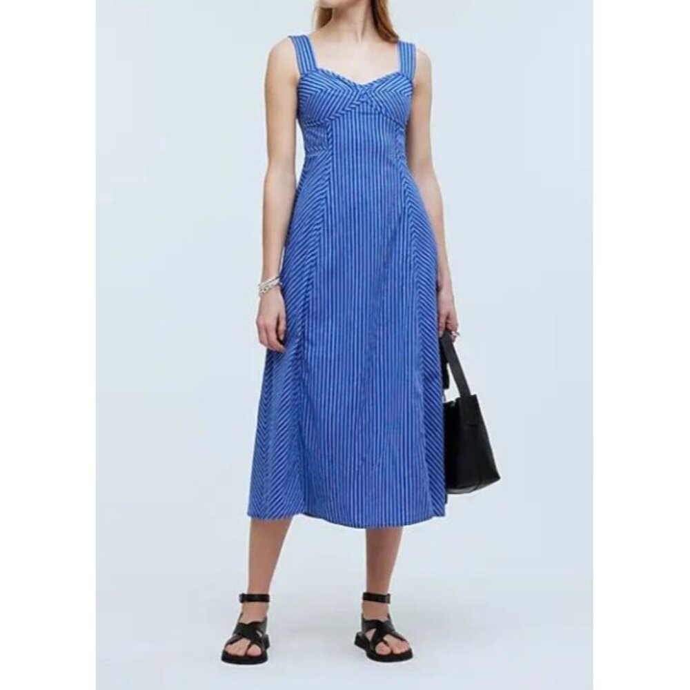 Madewell Sweetheart Sleeveless Midi Dress in Stripe Blue sz 4